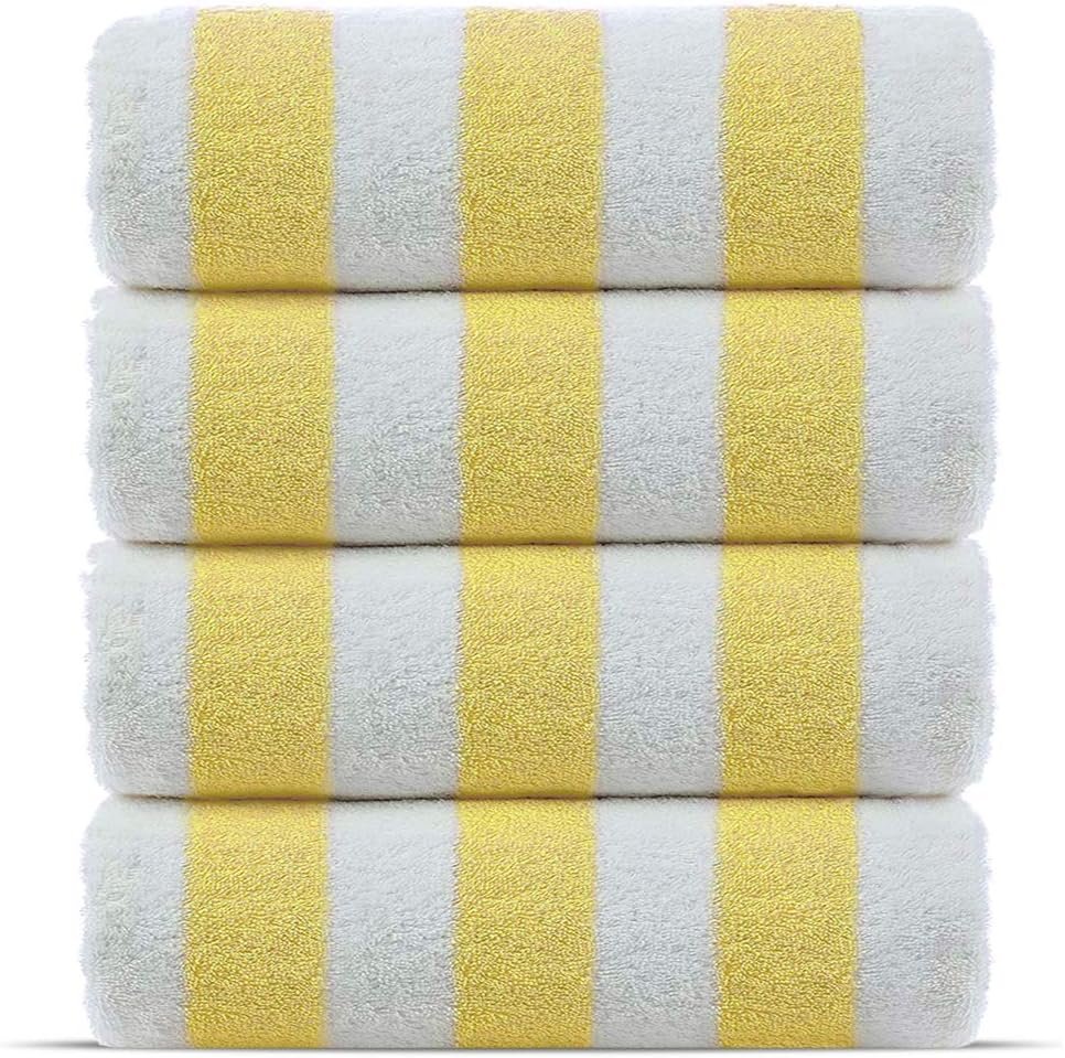 Chakir Turkish Linens Premium Quality 100% Cotton Turkish Cabana Thick Stripe Pool Beach Towels 4-Pack (Yellow, 30x60 Inch)